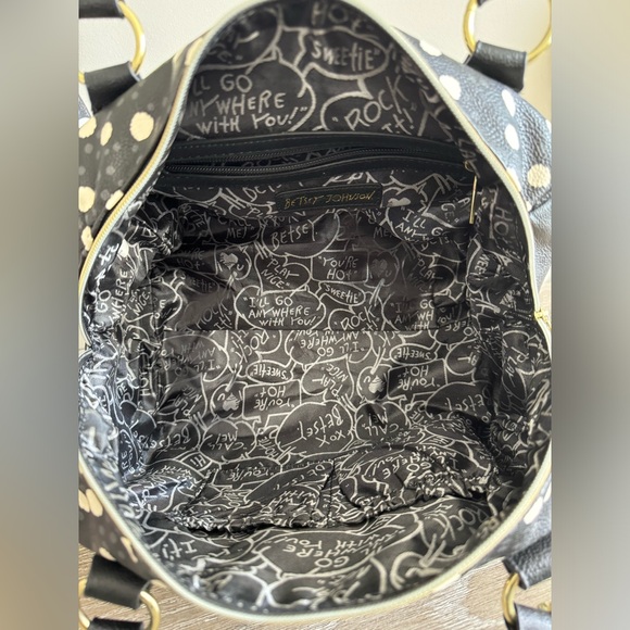 Betsy Johnson Purse Black & white polka dots  with Large Patent Bow Charm - Picture 3 of 13